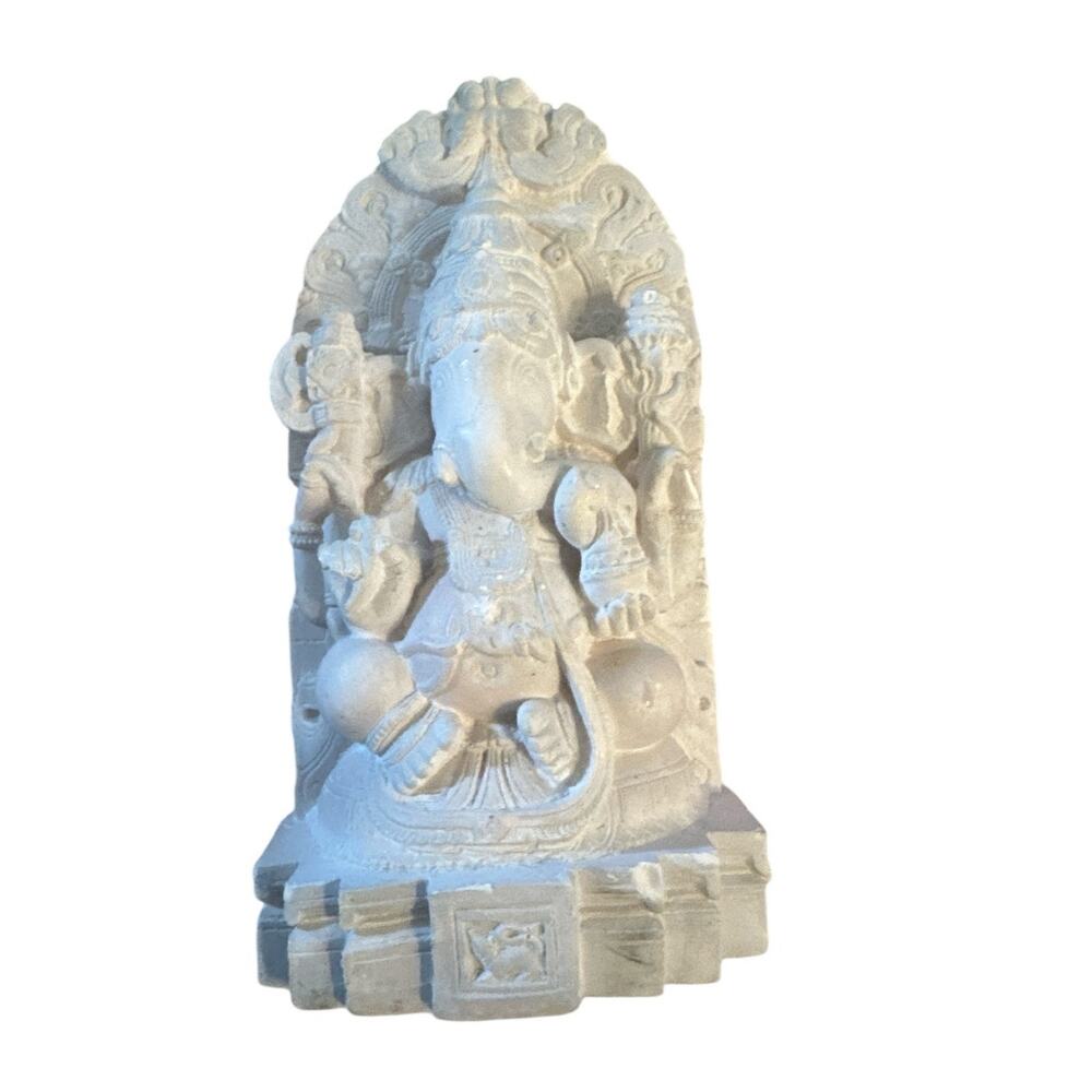 Carved Stone Statue Sculpture Lord Ganesha Elephant God India Decor Handmade